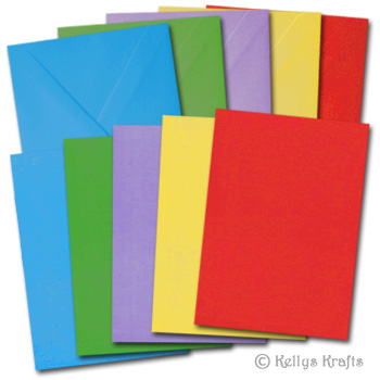 Set of 5 Bright Coloured A6 Card Blanks + Envelopes