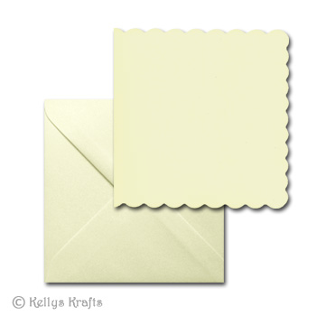 Ivory 6\"x6\" Square Scalloped Edge Card Blank + Envelope (Pack of 1)