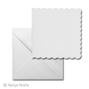 White 6"x6" Square Scalloped Edge Card Blank + Envelope (Pack of 1) - Click Image to Close
