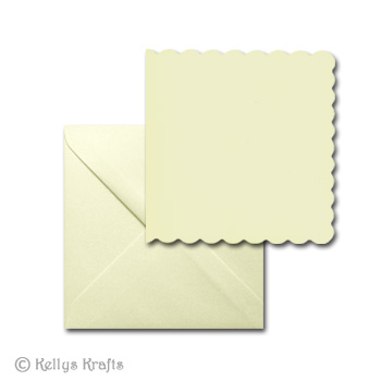 Ivory 5\"x5\" Square Scalloped Edge Card Blank + Envelope (Pack of 1)