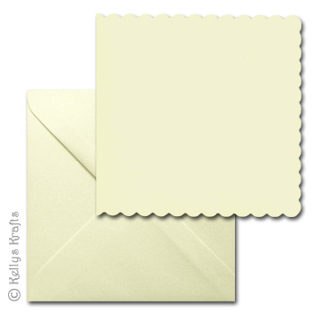 Ivory 8\"x8\" Square Scalloped Edge Card Blank + Envelope (Pack of 1)