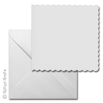 White 8"x8" Square Scalloped Edge Card Blank + Envelope (Pack of 1) - Click Image to Close