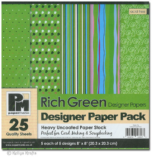 8 x 8 Patterned Papers - Rich Green (25 Sheets)