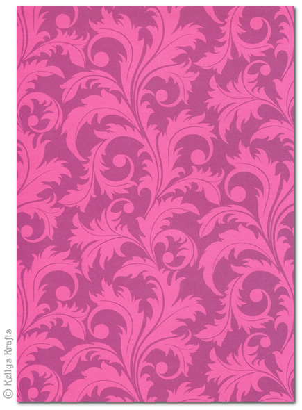 A4 Patterned Card - Vines, Pink on Dark Pink (1 Sheet) - Click Image to Close