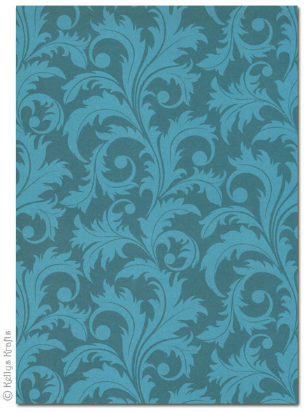 A4 Patterned Card - Vines, Blue on Dark Blue (1 Sheet)