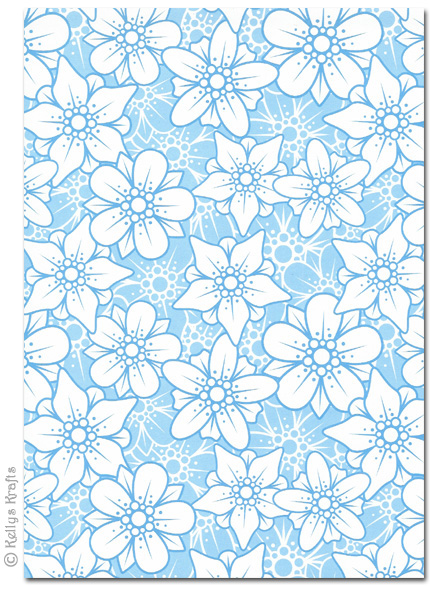 A4 Patterned Card - Flowers, Blue and White (1 Sheet)