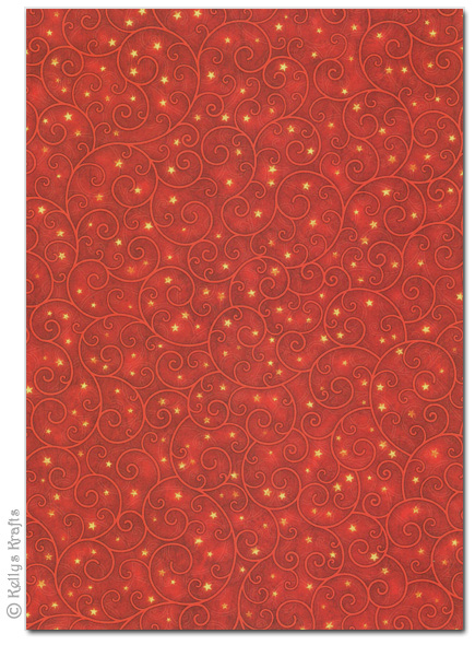 (image for) A4 Patterned Card - Red Scroll/Swirl Design (1 Sheet)