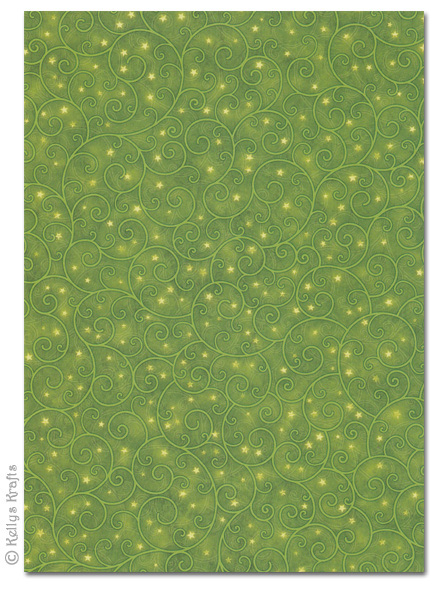 (image for) A4 Patterned Card - Green Scroll/Swirl Design (1 Sheet)