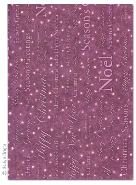 A4 Patterned Card - Purple Christmas Writing/Text (1 Sheet) - Click Image to Close