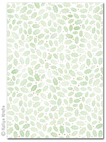 (image for) A4 Patterned Card - Holly Leaves on White (1 Sheet)