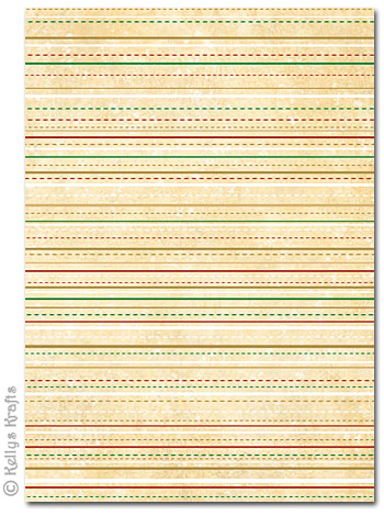 A4 Patterned Card - Stripes + Dashes, Red/Green/Cream (1 Sheet)