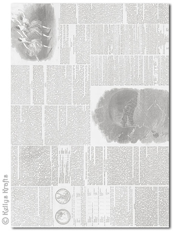 A4 Patterned Card - Vintage Newspaper, Monochrome (1 Sheet) - Click Image to Close