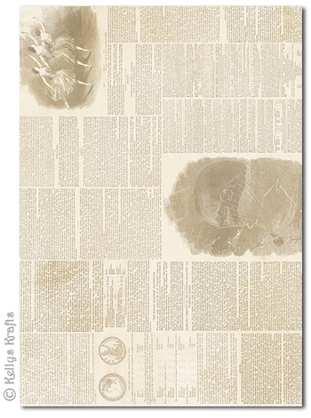 A4 Patterned Card - Vintage Newspaper, Sepia (1 Sheet) - Click Image to Close