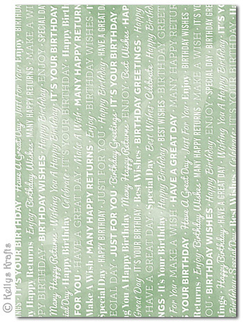 A4 Patterned Card - Birthday Wording, White on Pale Green (1 Sheet) - Click Image to Close