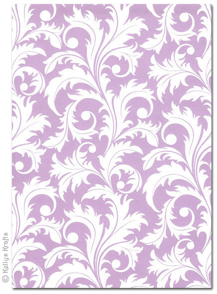 A4 Patterned Card - Vines, White on Lilac (1 Sheet)