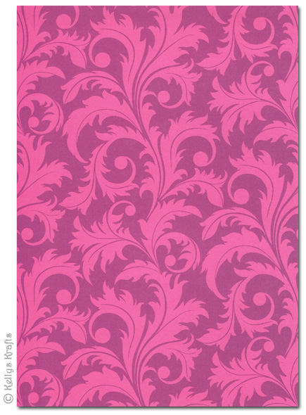 A4 Patterned Card - Vines, Pink on Dark Pink (1 Sheet)
