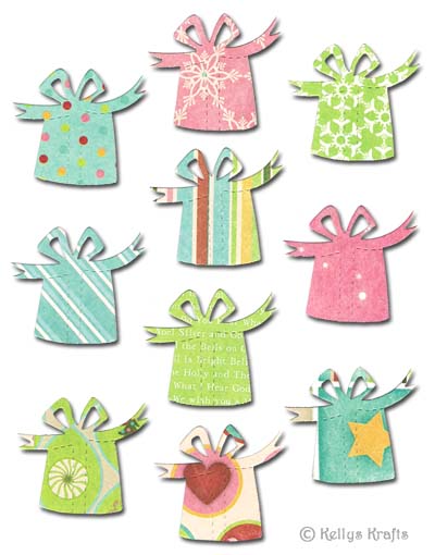 Set of 10 Patterned Die Cut Christmas Presents/Gifts