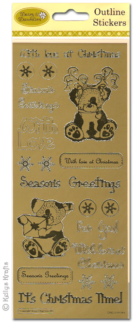 Peel Off Outline Stickers - It's Christmas, Gold (1 Sheet)