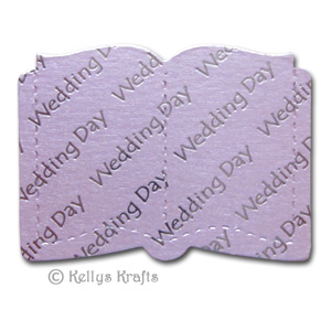 Open Book Die Cut Shape - Wedding Day, Lilac with Silver Text