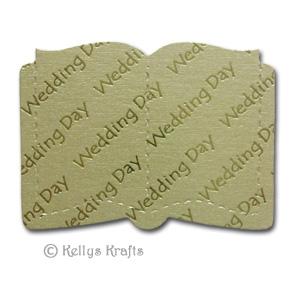 Open Book Die Cut Shape - Wedding Day, Gold with Gold Text