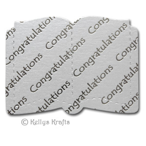 Open Book Die Cut Shape - Congratulations, Ivory with Silver Text