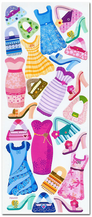 (image for) 25 Die Cut Shapes. Patterned Dresses, Shoes + Handbags (1 Sheet)