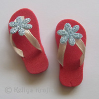 1 Pair of Foam Sandals - Red with Blue Flower Detail