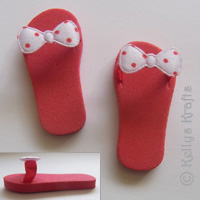 1 Pair of Foam Sandals - Red with Fabric Bow Detail