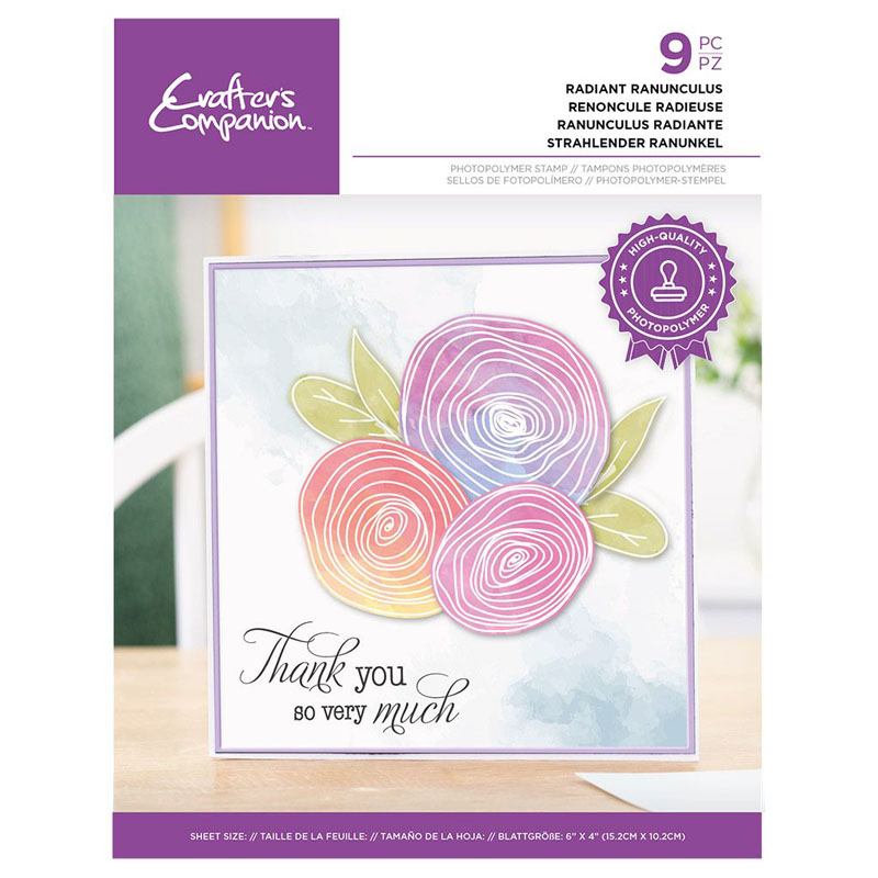 Crafters Companion Stamp Set, Outline Floral - Radiant Ranunculus
