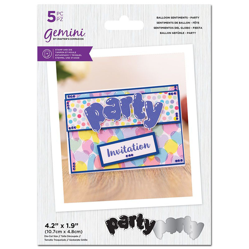 Gemini Cutting Die & Stamp Set, Balloon Sentiments - Party