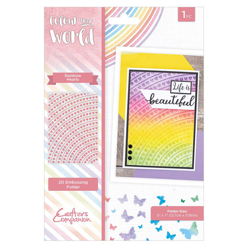 Crafters Companion Embossing Folder, Colour Your World - Rainbow Hearts