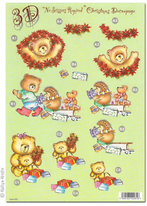 Die Cut 3D Christmas Decoupage - Teddy Bears (503)