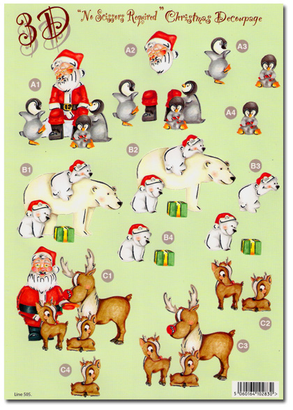 (image for) Die Cut 3D Christmas Decoupage - Santa, Polars, Reindeer (505)