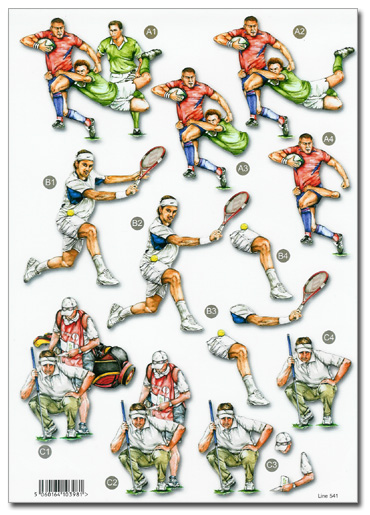 Die Cut 3D Decoupage A4 Sheet - Rugby, Tennis, Golf (541)
