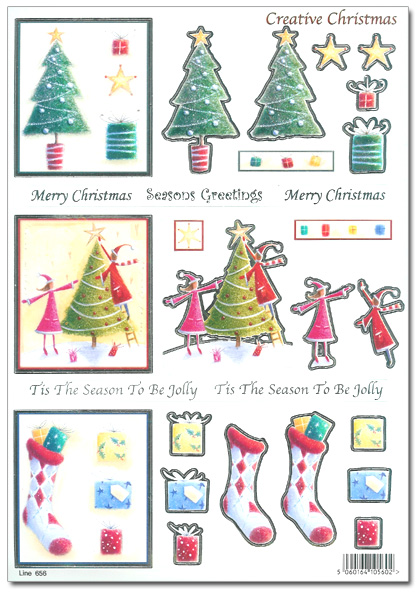 (image for) Die Cut 3D Christmas Window Decoupage, Trees + Stocking (656)