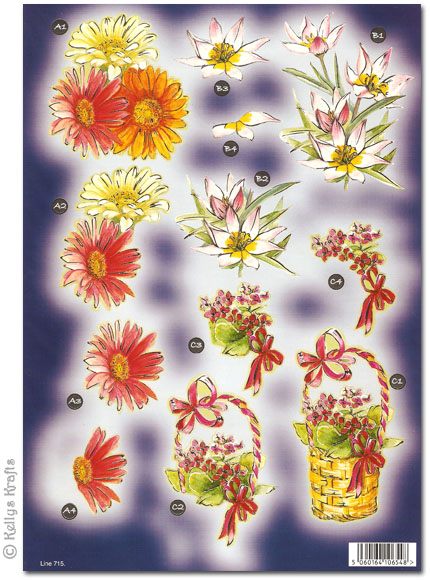 Die Cut 3D Decoupage A4 Sheet - Floral, Exquisite Blooms (715) - Click Image to Close