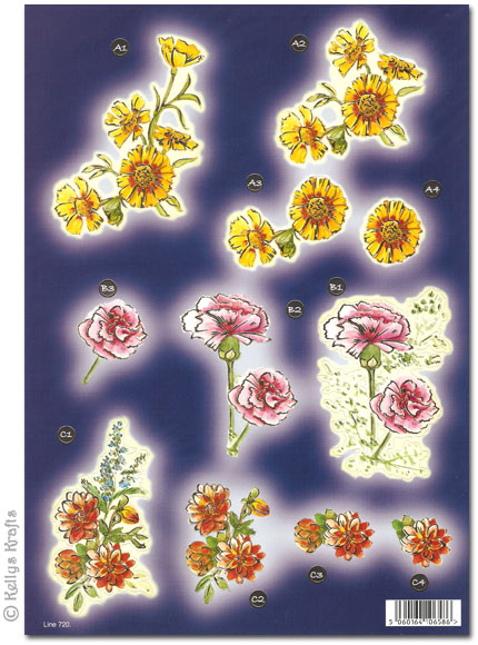 Die Cut 3D Decoupage A4 Sheet - Floral, Exquisite Blooms (720)