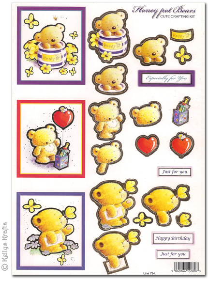 (image for) Die Cut 3D Window Decoupage A4 Sheet - Honey Pot Bears (734)