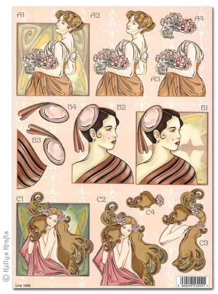 Die Cut 3D Decoupage A4 Sheet - Art Deco Ladies (1005)