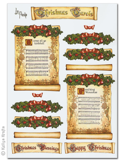 Decoupage A4 Sheet - Christmas Carols (Holly+Ivy/Merrily On High)