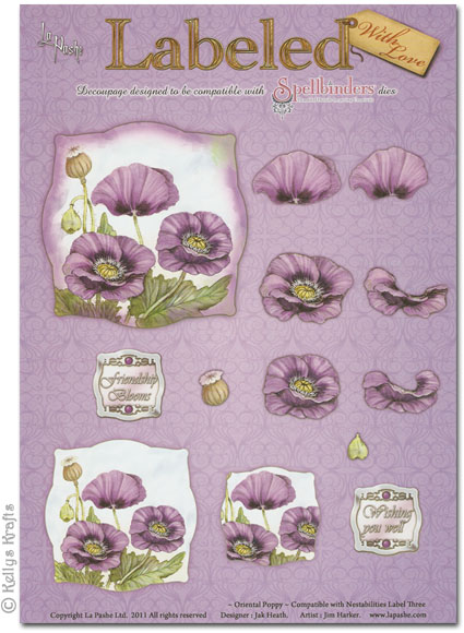 (image for) Decoupage A4 Sheet - Labeled With Love, Oriental Poppy