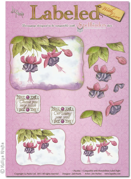 (image for) Decoupage A4 Sheet - Labeled With Love, Fuchsia