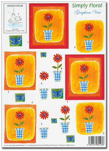 3D Decoupage A4 Sheet - Simply Floral \"Gingham Vase\"