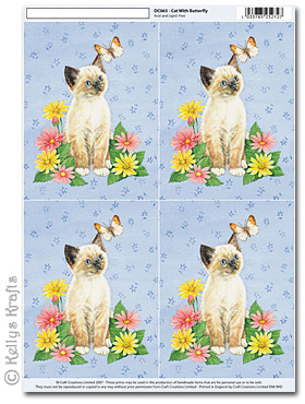 3D Decoupage A4 Motif Sheet - Cat with Butterfly (065) - Click Image to Close