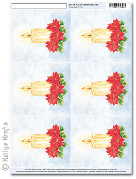 3D Decoupage A4 Motif Sheet - Christmas Candle with Poinsettia (139)