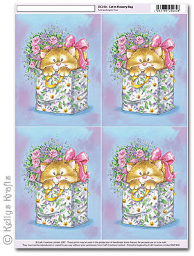 3D Decoupage A4 Motif Sheet - Cat/Kitten in Flower Bag (253)