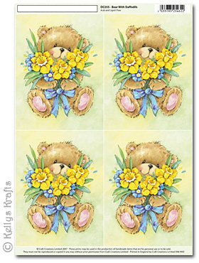 3D Decoupage A4 Motif Sheet - Teddy Bear with Daffodils/Flowers (255)