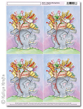 3D Decoupage A4 Motif Sheet - Elephant, Moving Home (271) - Click Image to Close
