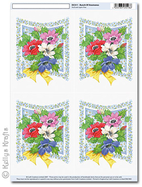 3D Decoupage A4 Motif Sheet - Anemone Floral/Flower Bunch (311) - Click Image to Close