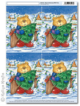 3D Decoupage A4 Motif Sheet - Teddy Bear with Christmas Tree (316)